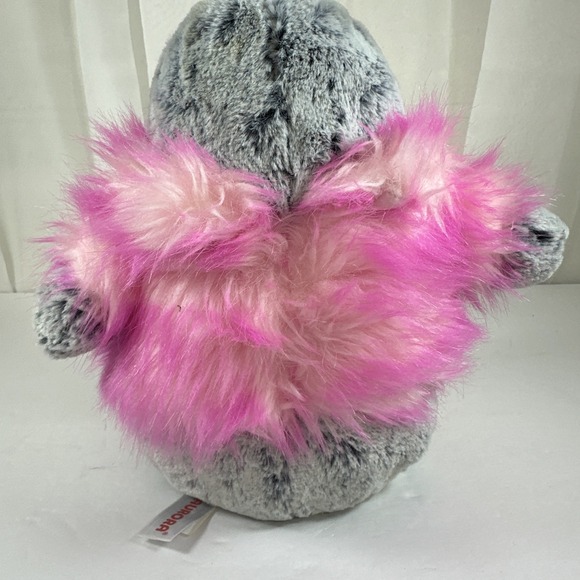 Aurora 8.5" Fuzzy PomPom Peguin Plush w/Pink Fuzzy Winter Coat - Picture 6 of 13